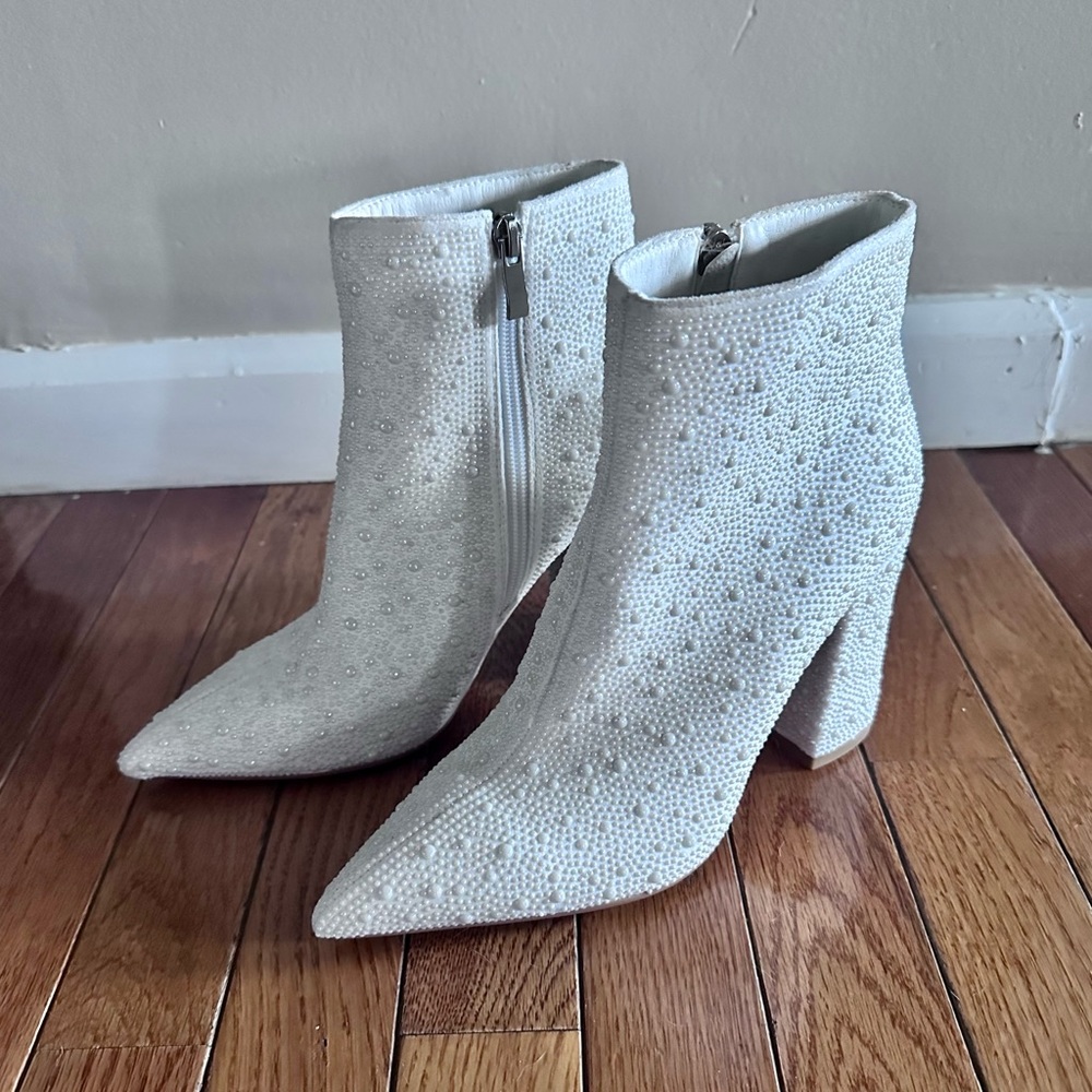 Pearl white bootie heel